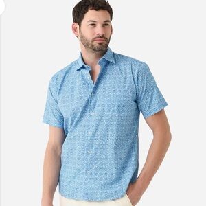 Peter Millar CROWN FIN RAYS Fishbone Blue COTTON STRETCH SPORT SHIRT Size Medium